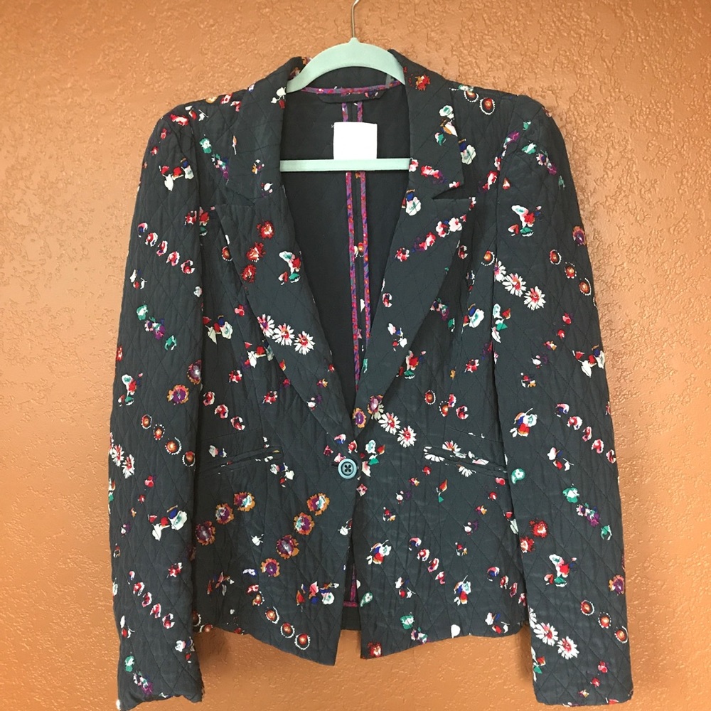 Rebecca Taylor Quilted Silk Floral Blazer